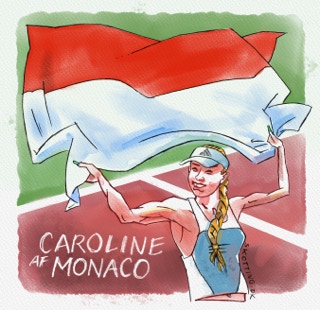Caroline Wozniackied løber banen rundt med det danske flag over hovedet.