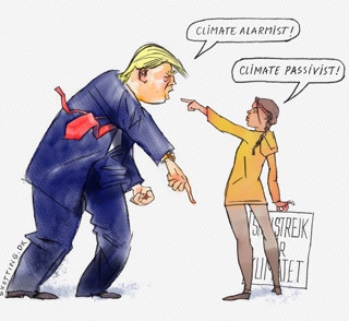 Tegning, det modsatte af klimaalarmist, klimapassivist